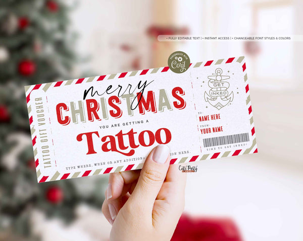 EDITABLE Christmas Tattoo Gift Voucher Template , Tattoo Gift idea - Digital Download