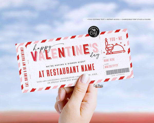 Valentine's Day Gift Dinner Night Gift Voucher Certificate, Date Night Coupon - Digital Download