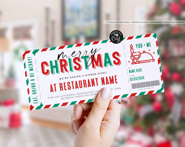 Christmas Dinner Night Gift Voucher Certificate, Date Night Coupon - Digital Download