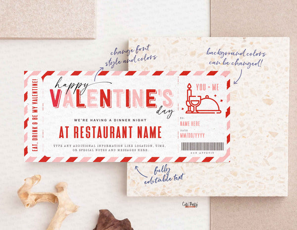 Valentine's Day Gift Dinner Night Gift Voucher Certificate, Date Night Coupon - Digital Download