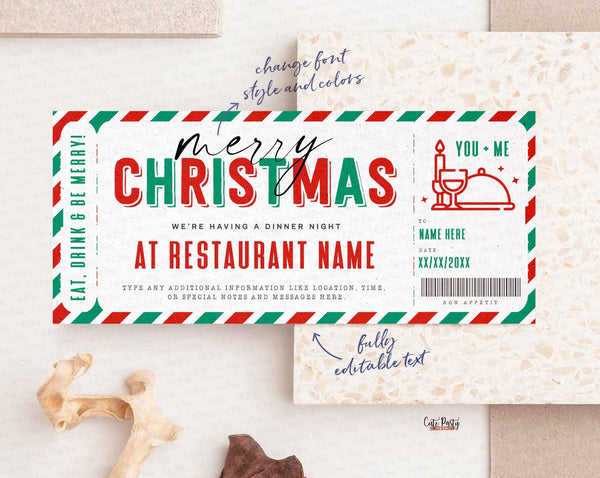Christmas Dinner Night Gift Voucher Certificate, Date Night Coupon - Digital Download