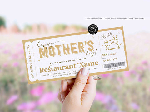 Mother's Day Gift Dinner Night Gift Voucher Certificate, Date Night Coupon  - Digital Download