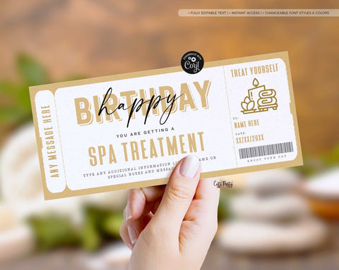 Spa Gift Voucher Certificate Ticket Template, Massage Coupon - Digital Download