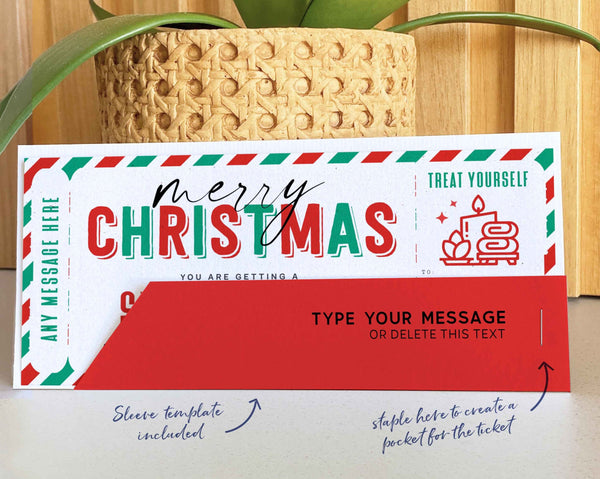 Christmas Spa Gift Voucher Certificate Ticket Template, Massage Coupon - Digital Download