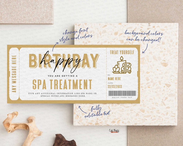 Spa Gift Voucher Certificate Ticket Template, Massage Coupon - Digital Download