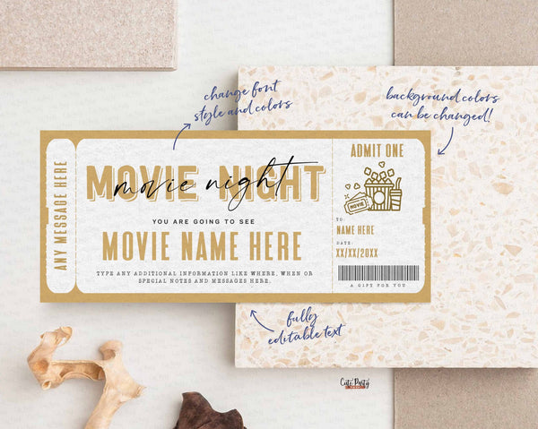 Surprise Movie Night Gift Ticket Template, Family Movie Night Coupon