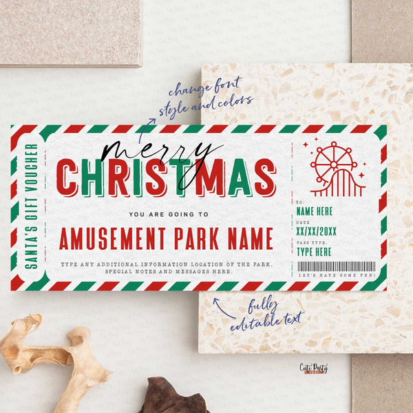 Christmas Amusement Park Theme Park Ticket Gift - Digital Download