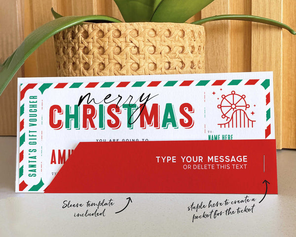 Christmas Amusement Park Theme Park Ticket Gift  - Digital Download