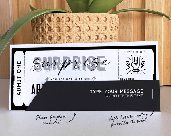 Rock Concert Ticket Template, Editable Surprise Rock band Show Voucher - Digital Download