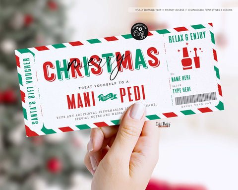 Christmas Manicure Pedicure Gift Voucher Template Mani Pedi Gift Ticket Coupon - Digital Download