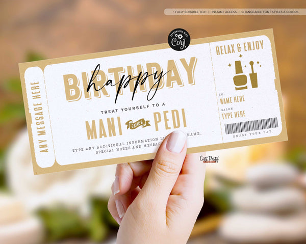 Manicure Pedicure Gift Voucher Template Mani Pedi Gift Ticket Coupon - Digital Download
