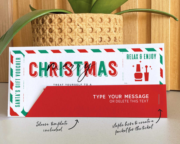 Christmas Manicure Pedicure Gift Voucher Template Mani Pedi Gift Ticket Coupon - Digital Download