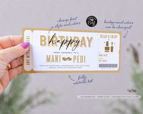 Manicure Pedicure Gift Voucher Template Mani Pedi Gift Ticket Coupon - Digital Download