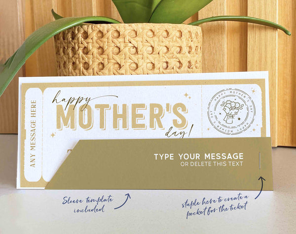 Mother's Day Gift Voucher, Surprise Gift for Mom Certificate Template, Experience Ticket Editable Golden Gift Ticket Coupon - Digital Download