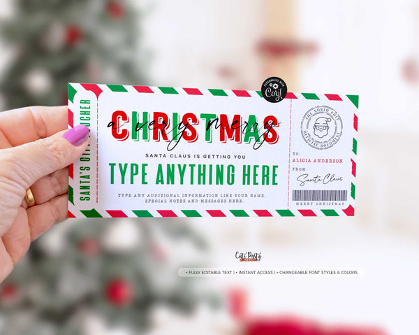Christmas Santa Gift Voucher Template for Kids - Digital Download