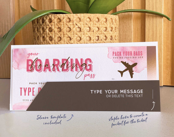 Watercolor Boarding Pass Template, Surprise Trip gift ticket, Fake Airplane Ticket Trip Airlines Trip Voucher - Digital Download