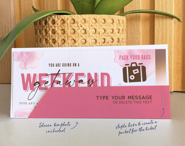 Weekend Getaway Voucher Template, Surprise Trip Gift Ticket - Digital Download