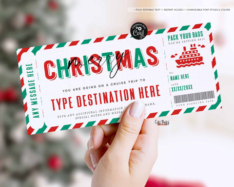 Christmas Cruise Boarding Pass Vacation Ticket Gift Voucher - Digital Download