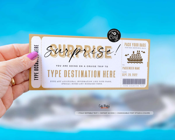 Cruise Boarding Pass Vacation Ticket Gift Voucher - Digital Download