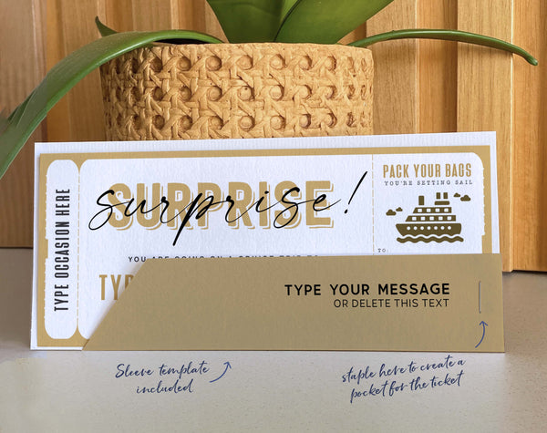 Cruise Boarding Pass Vacation Ticket Gift Voucher - Digital Download