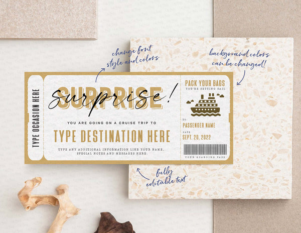 Cruise Boarding Pass Vacation Ticket Gift Voucher - Digital Download