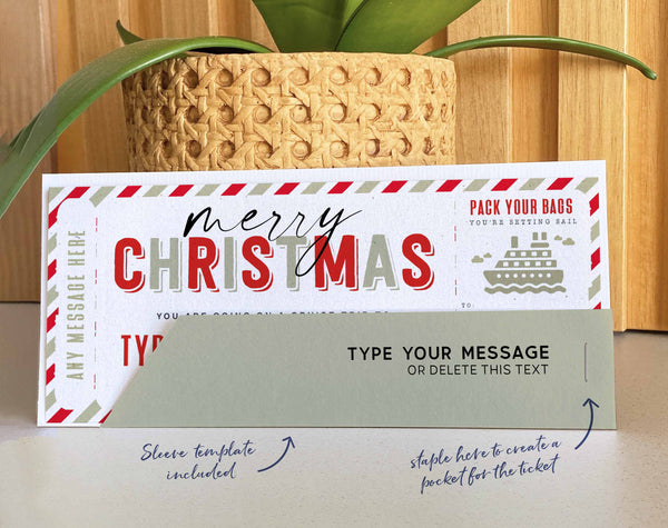 Gold Christmas Cruise Boarding Pass Vacation Ticket Gift Voucher - Digital Download