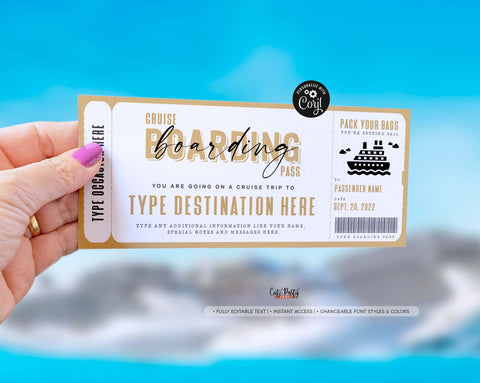 Cruise Boarding Pass Vacation Ticket Gift Voucher - Digital Download