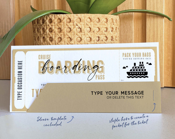Cruise Boarding Pass Vacation Ticket Gift Voucher - Digital Download