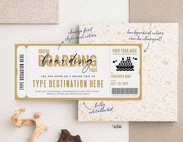 Cruise Boarding Pass Vacation Ticket Gift Voucher - Digital Download