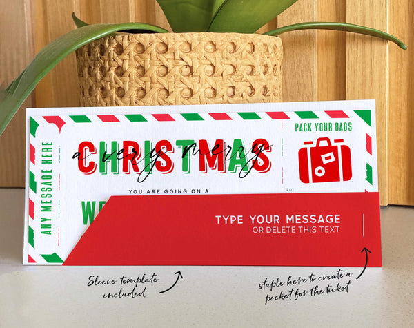 Christmas Weekend Getaway Voucher Template, Surprise Trip Gift Ticket - Digital Download