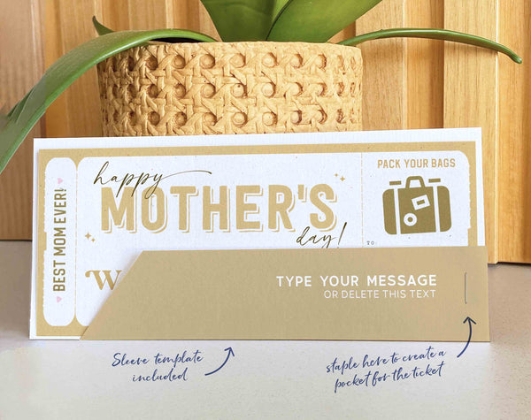 Mother's Day Gift Editable Weekend Getaway Voucher Template, Surprise Trip gift ticket from Daughter, son, Travel Voucher - Digital Download