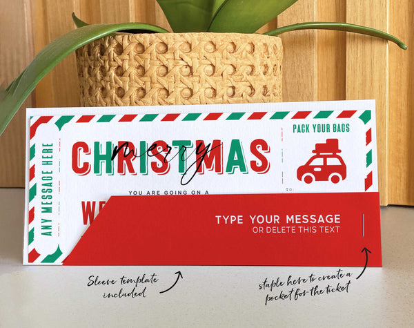 Christmas Weekend Getaway Voucher Template, Surprise Car RoadTrip Gift Ticket - Digital Download