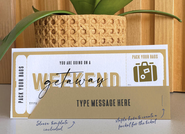 Weekend Getaway Voucher Template, Surprise Trip Gift Ticket - Digital Download