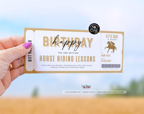 Editable Horse Riding Lessons Gift Ticket Voucher template