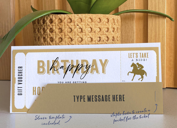 Editable Horse Riding Lessons Gift Ticket Voucher template - Digital Download