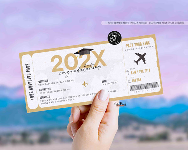 Editable Graduation Boarding Pass Template Surprise Trip gift ticket Congradulations Fake Airplane Ticket Trip Voucher #193 INSTANT DOWNLOAD