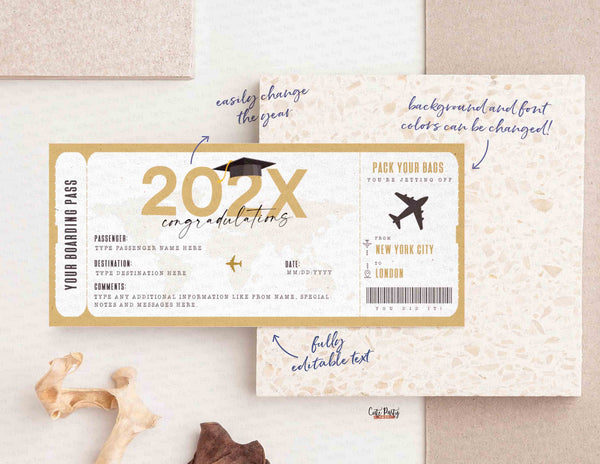 Editable Graduation Boarding Pass Template Surprise Trip gift ticket Congradulations Fake Airplane Ticket Trip Voucher #193 INSTANT DOWNLOAD