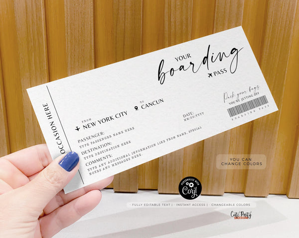 Modern Boarding Pass Surprise Fake Airline Ticket - Digital Download