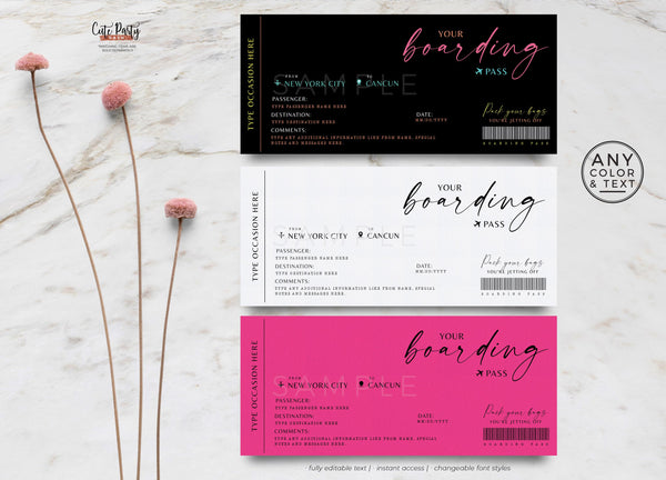 Modern Boarding Pass Surprise Fake Airline Ticket - Digital Download