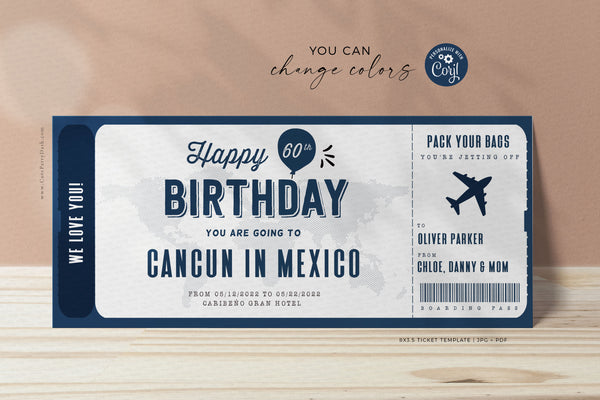 Editable Boarding Pass Template, Surprise Trip gift ticket, Fake Airplane Ticket Trip - Digital Download