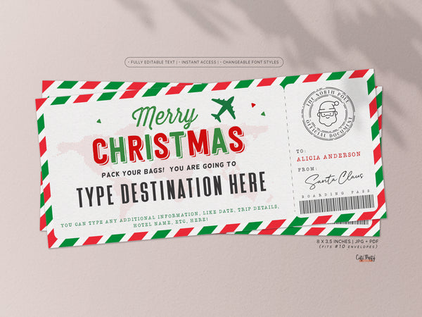 Christmas Surprise Trip Gift Certificate Template for Kids - Digital Download