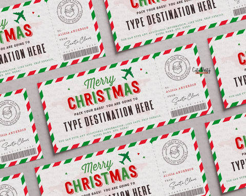 Christmas Surprise Trip Gift Certificate Template for Kids - Digital Download