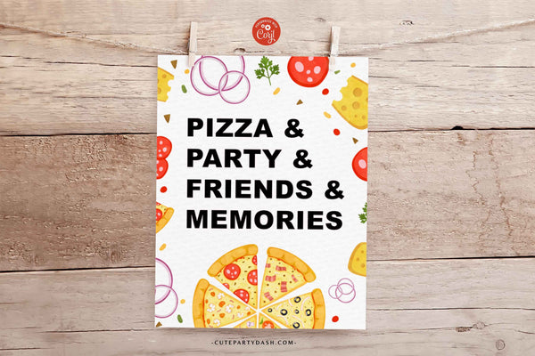 Pizza party Round Cupcake topper, Editable Pizza Party Sticker Label Decor - Instant Download
