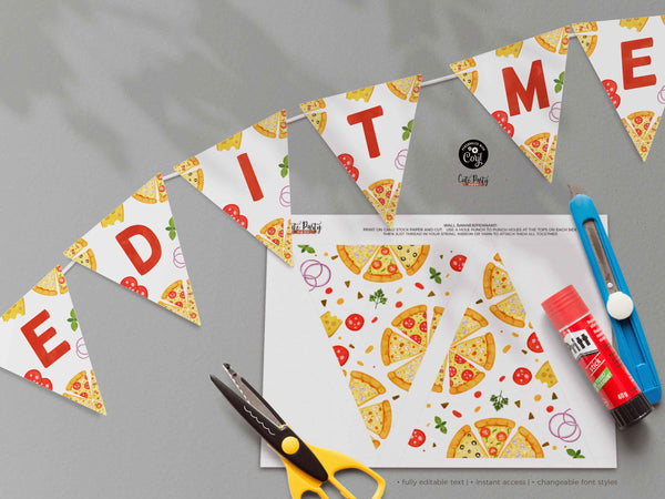 Pizza party Happy Birthday wall Banner, Pizza Making Birthday - Instant Download