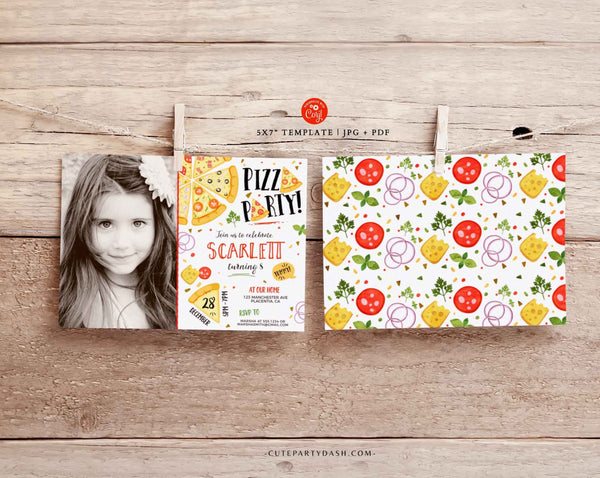 Pizza Party Birthday Photo Invitation - Digital Download