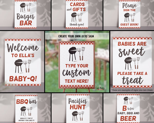 BBQ Baby Shower Party Signs - Digital Download