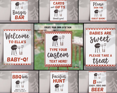 BBQ Baby Shower Party Signs - Digital Download