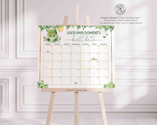EDITABLE Dinosaur Baby Shower Guess the Due Date Calendar Game, Prediction Poster, Guess Baby's Birth Date Calendar - Digital Download