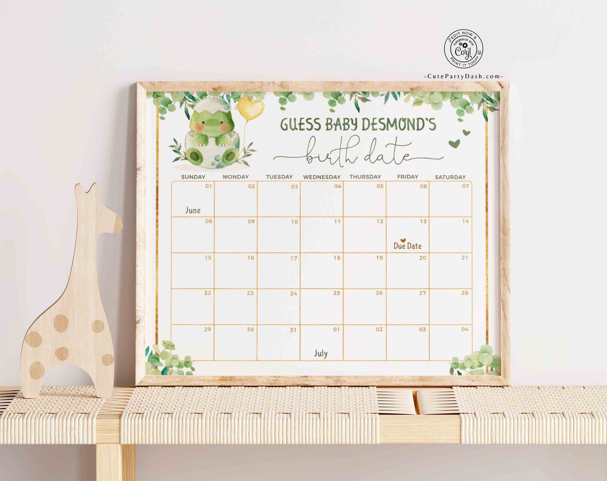Guess The Baby Due Date Pool Template EDITABLE Dinosaur Baby