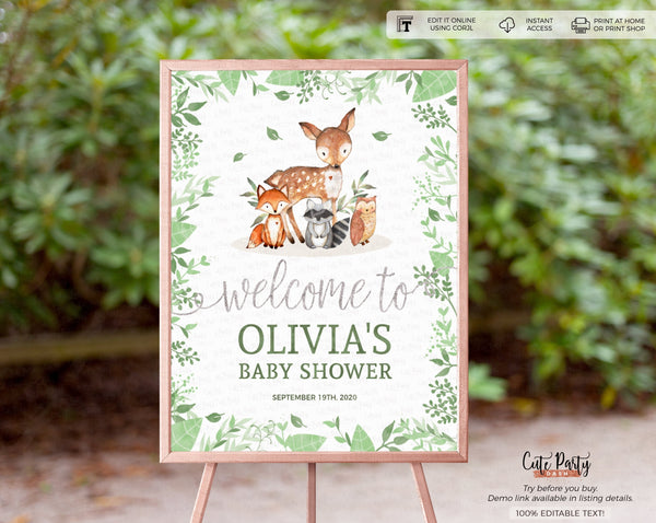 Woodland Baby Shower Welcome Sign- Digital Download